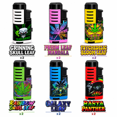 Soul Lighters Slab Triple-Jet Cigar Torch Lighter – Auto-Open Flip Cap, Hydro-Dipped Faces, 6 Skull & Leaf Designs (12-Count Display)