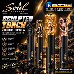 Soul Lighters Sculpted Animal-Head Pen-Style Torch Lighter – Single Jet, 3D Cast-Metal Nozzle: Eagle, Dragon, Cobra & Antique Bronze (12-Count Display, 4 Designs)