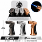 Soul Lighters Hammerhead Single-Jet metal torch lighter, cantilevered head, 3 colours, 12-count