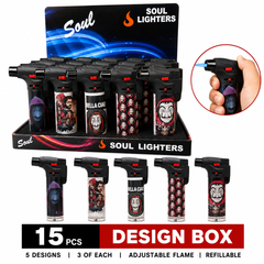 Soul Lighters Money Heist Print Refillable Jet Torch Lighter, Windproof Single Flame, Display Box of 15
