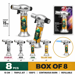 Soul Lighters Triton Mixtape Triple-Jet Butane Torch Lighter – Pistol-Grip, 1300°C, Continuous Burn, Novelty Prints (Box of 8, 15 cm)