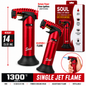 Soul Lighters Ridgeback single-jet butane torch lighter, red, finned head, 14 cm