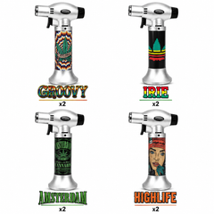 Soul Lighters Triton Kush Triple-Jet Butane Torch Lighter – Pistol-Grip, 1300°C, Continuous Burn, Cannabis Prints (Box of 8, 15 cm)