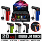 Soul Lighters Mini Double-Jet Torch Lighter, 5 solid colours, chain cap, Pack of 20