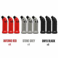 Soul Lighters Talon Single-Jet Torch Lighter – Soft-Touch Rubber Body, Dual-Side Dot Grip, Safety Lock, Colours: Red, Grey & Black (9-Count Display)