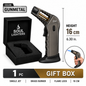 Soul Lighters Caliber pistol-grip butane torch lighter, gunmetal chrome, brass burner, 16 cm