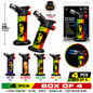 Soul Lighters Titan Reggae dual-jet butane torch lighter box of 4, reggae prints, 20 cm