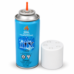 Soul 11X Refined Premium Butane Gas Lighter Refill, Eleven-Times Refined for Clean Burn, Universal Fill Tips Built Into the Cap, Refills Torch Lighters, Pocket Lighters and Culinary Torches, 42 g / 142 ml (Counter Display of 12)