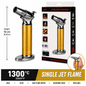 Soul Lighters Turret chrome table torch lighter, gold, 16 cm pedestal, 1300C