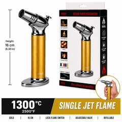 Soul Lighters Turret chrome table torch lighter, gold, 16 cm pedestal, 1300C