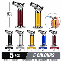 Soul Lighters Turret chrome table torch lighter 5-count display, five colours, 16 cm
