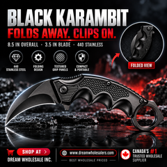 Folding Pocket Karambit 8.5" (21.6 cm) Hawkbill Knife, 3.5" (8.9 cm) 440 Stainless Steel Blade, Finger Ring, with Belt Clip, 5 Colours: Gold, Rainbow, Black, Blue, Silver