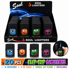 Soul Lighters Funny Monster Flip-Top Torch Lighter, Pack of 20