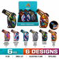 Soul Lighters Stingray Single-Jet Torch Lighter, 6 marble and tie-dye designs, 6-count