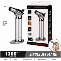 Soul Lighters Turret chrome table torch lighter, silver, 16 cm pedestal, 1300C