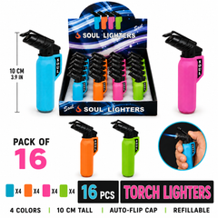 Soul Lighters Matte Rubberized Small-Size Torch Lighter, Pack of 16