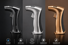 Soul Lighters Hammerhead Single-Jet Torch Lighter – Heavy Metal Build, Cantilevered Curved Burner Head, Trigger Ignition, 3 Colours (12-Count Display)