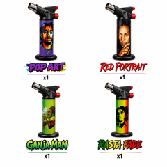 Soul Lighters Titan Reggae Dual-Jet Butane Torch Lighter – Reggae Print Assortment, 1300°C High-Output, Continuous Burn, Piezo, Auto-Lock Valve (Box of 4, 20 cm)