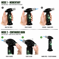 Soul Lighters Green Reaper Cigar Torch Lighter – Black Housing, 1300°C Piezo Flame, Continuous-Burn Lock, Stand-Up (15.5 cm)