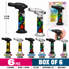 Soul Lighters 19400 Verde leaf-print butane torch lighter box of 6, matte black and silver, 13.5 cm