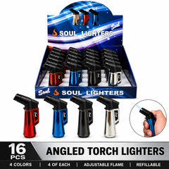 Soul Lighters Mini Chrome Mirror Torch Lighter, 4 colours, flip cap, Pack of 16