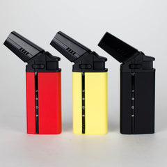 Soul Lighters Extended-Nozzle Angle Triple-Jet Torch Lighter – Long 45° Nozzle, Squeeze-Paddle Ignition, Slide Lock, Colours: Black, Red & Yellow (6-Count Display)
