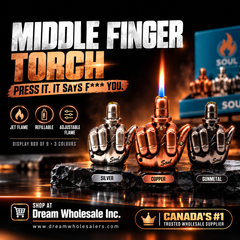 Soul Middle Finger talking jet torch lighter, Gunmetal colour, refillable adjustable flame – Wholesale Canada