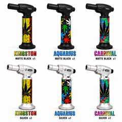 Soul Lighters 19400 Verde Leaf-Print Single-Jet Butane Torch Lighter – 1300°C, Continuous Flame Lock, Piezo, 3 Designs in Matte Black & Silver (Box of 6, 13.5 cm)