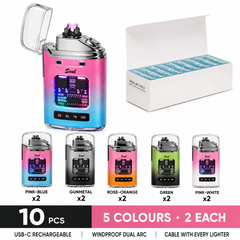 Soul Lighters Pulse Chroma Arc - USB-C Rechargeable Electric Arc Lighter, Flameless Dual Plasma, Windproof, 5 Gradient Colours (Box of 10)