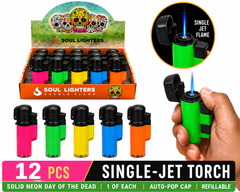Soul Lighters Day of the Dead Mini Torch Lighter, 5 neon colours, Pack of 20
