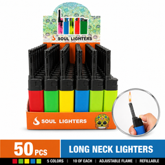 Soul Lighters Long Neck Torch Lighter, 5 solid colours, Box of 50