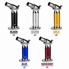 Soul Lighters Turret Single-Jet Chrome Table Torch Lighter – 1300°C, Piezo, Lock Flame, Zinc Alloy, 5 Colours (5-Count Display)