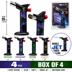 Soul Lighters Titan Underworld dual-jet butane torch lighter box of 4, dark-art prints, 20 cm