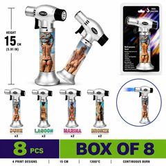 Soul Lighters Triton Riviera Beach Pin-Up Triple-Jet Butane Torch Lighter – Pistol-Grip, 1300°C, Continuous Burn (Box of 8, 15 cm)