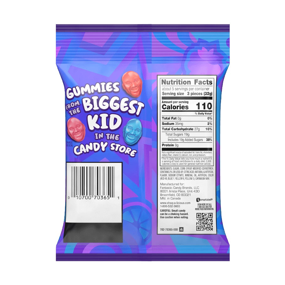 SHAQ-A-LICIOUS XL Gummies Original 175g – Back of Bag