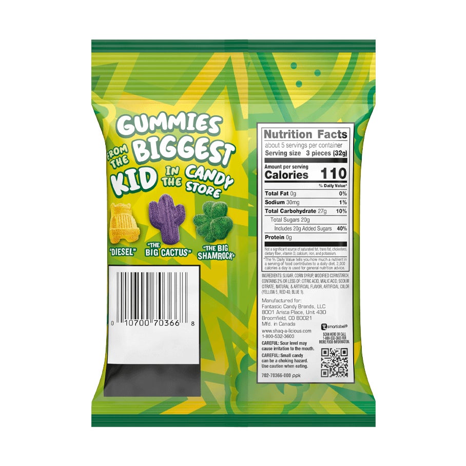 SHAQ-A-LICIOUS XL Gummies Sour 175g – Back of Bag